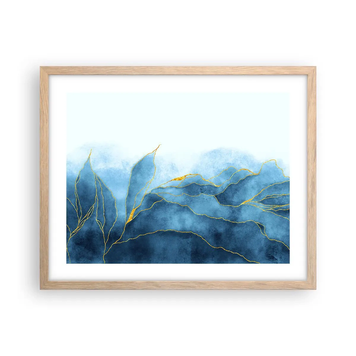 Póster en marco roble claro - Oro y azul - 50x40 cm