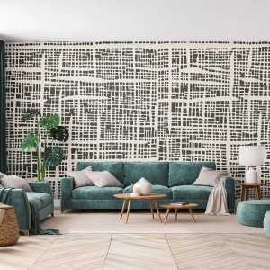 Fotomural Premium Sand - Un patrón gráfico de líneas y puntos irregulares. - 100x70cm - Composición del tejido - Decoración de pared moderna para salón y dormitorio ARTTOR