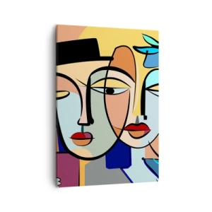 Cuadro sobre lienzo - Impresión de Imagen - Retratos cubistas en colores vibrantes con motivo floral. - 50x70cm - Randez vous de Picasso - Decoración de pared moderna para salón y dormitorio ARTTOR
