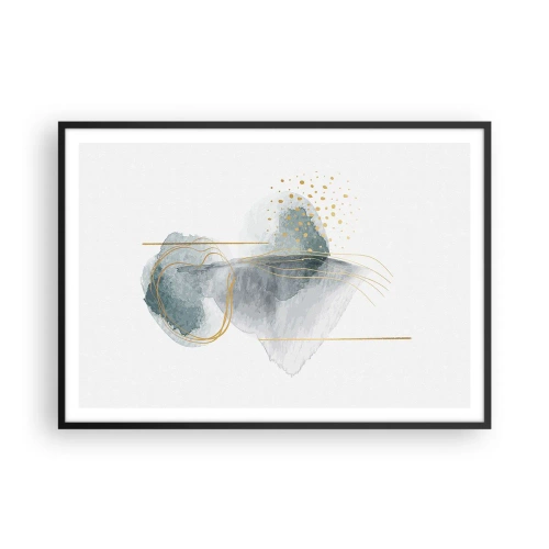 Póster en marco negro - Una composición abstracta en tonos turquesa y dorado. - 100x70cm - Sobre la relación entre el gris y el oro - Decoración de pared moderna para salón y dormitorio ARTTOR