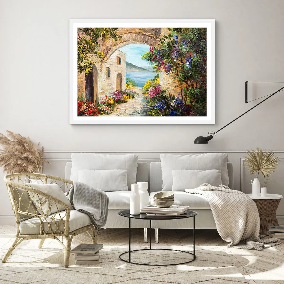 Póster en marco blanco - El encanto del paisaje costero - 100x70 cm