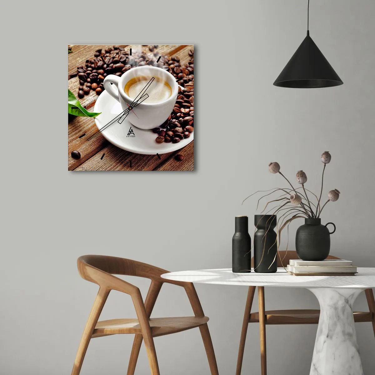 Reloj de pared - Reloj de vidrio - Café en el banco - 40x40 cm