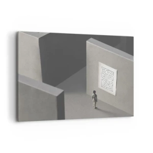 Cuadro sobre lienzo - Impresión de Imagen - Una figura en un laberinto mirando un mapa colgado. - 100x70cm - ¿Pero dónde estoy? - Decoración de pared moderna para salón y dormitorio ARTTOR