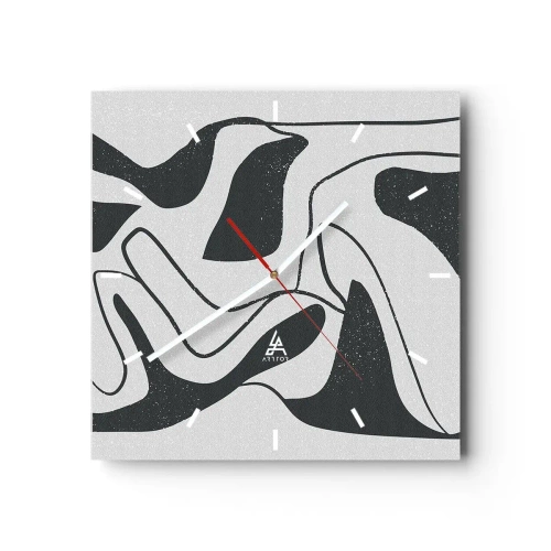 Reloj de pared - Reloj de vidrio - Abstracción en blanco y negro con formas orgánicas. - 30x30cm - Juego abstracto en un laberinto - Decoración de pared moderna para salón y dormitorio ARTTOR
