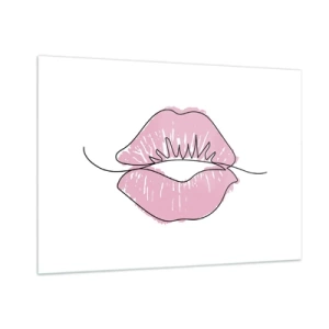 Cuadro sobre vidrio - Impresiones sobre Vidrio - Imagen abstracta de labios en tonos rosa y negro. - 100x70cm - ¿Listo para un beso? - Decoración de pared moderna para salón y dormitorio ARTTOR
