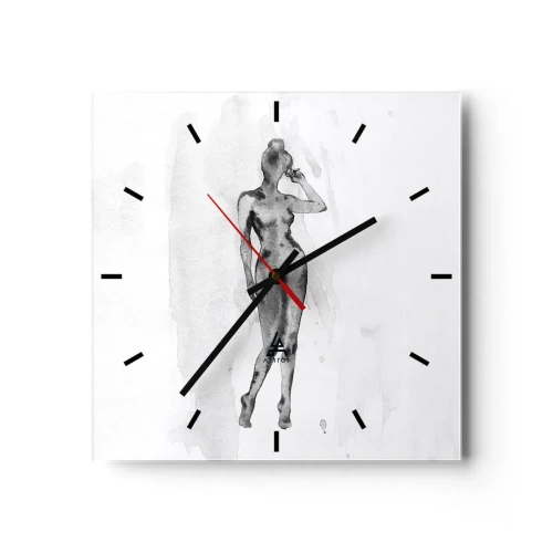 Reloj de pared - Reloj de vidrio - Boceto de la silueta de una mujer en tonos de gris. - 30x30cm - Un estudio sobre el ideal de feminidad - Decoración de pared moderna para salón y dormitorio ARTTOR