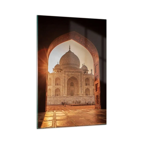 Cuadro sobre vidrio - Impresiones sobre Vidrio - Taj Mahal a la luz del sol visto desde el arco de la puerta - 80x120cm - Un monumento al amor sobrenatural - Decoración de pared moderna para salón y dormitorio ARTTOR
