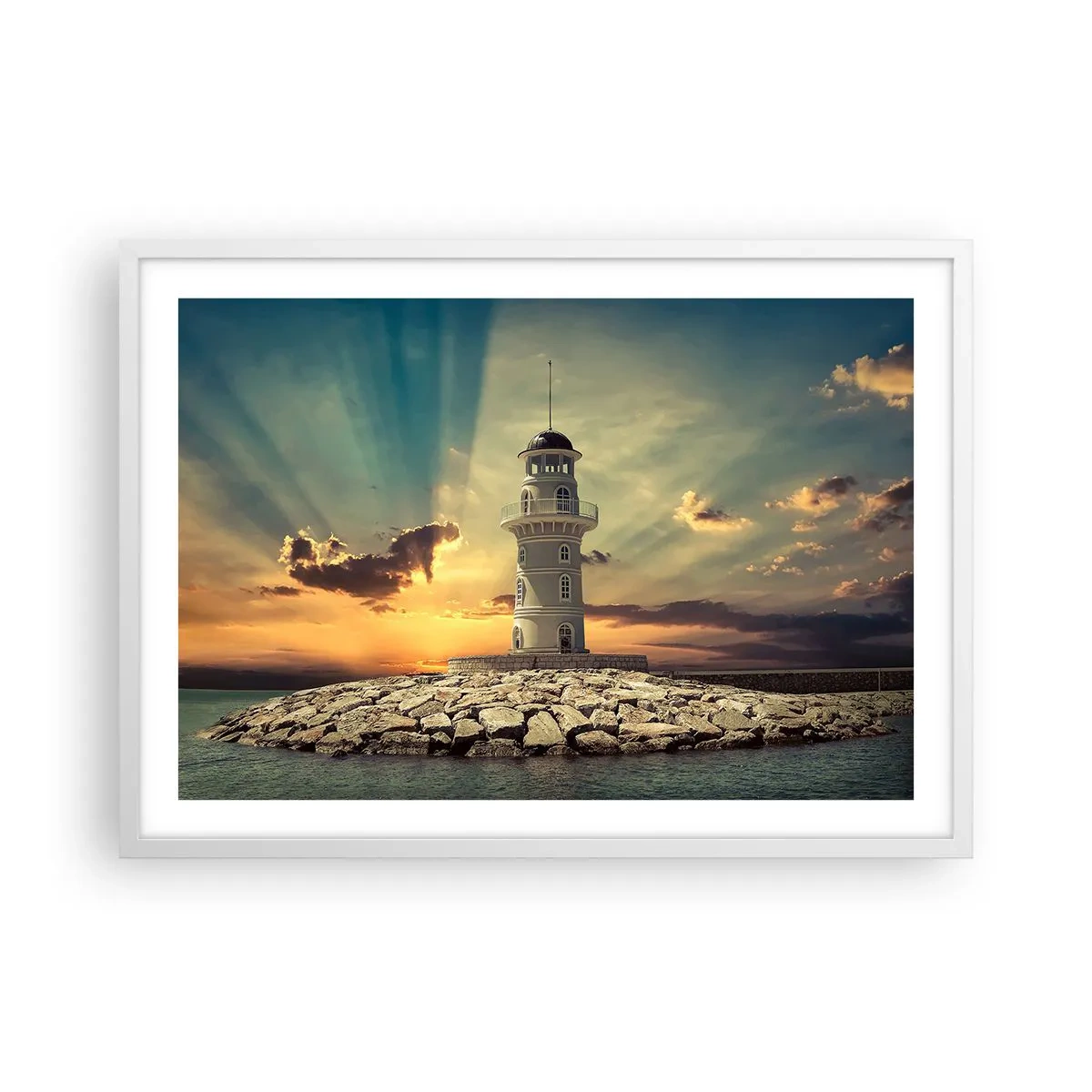 Póster en marco blanco - Luz - Bondad - Belleza - 70x50 cm