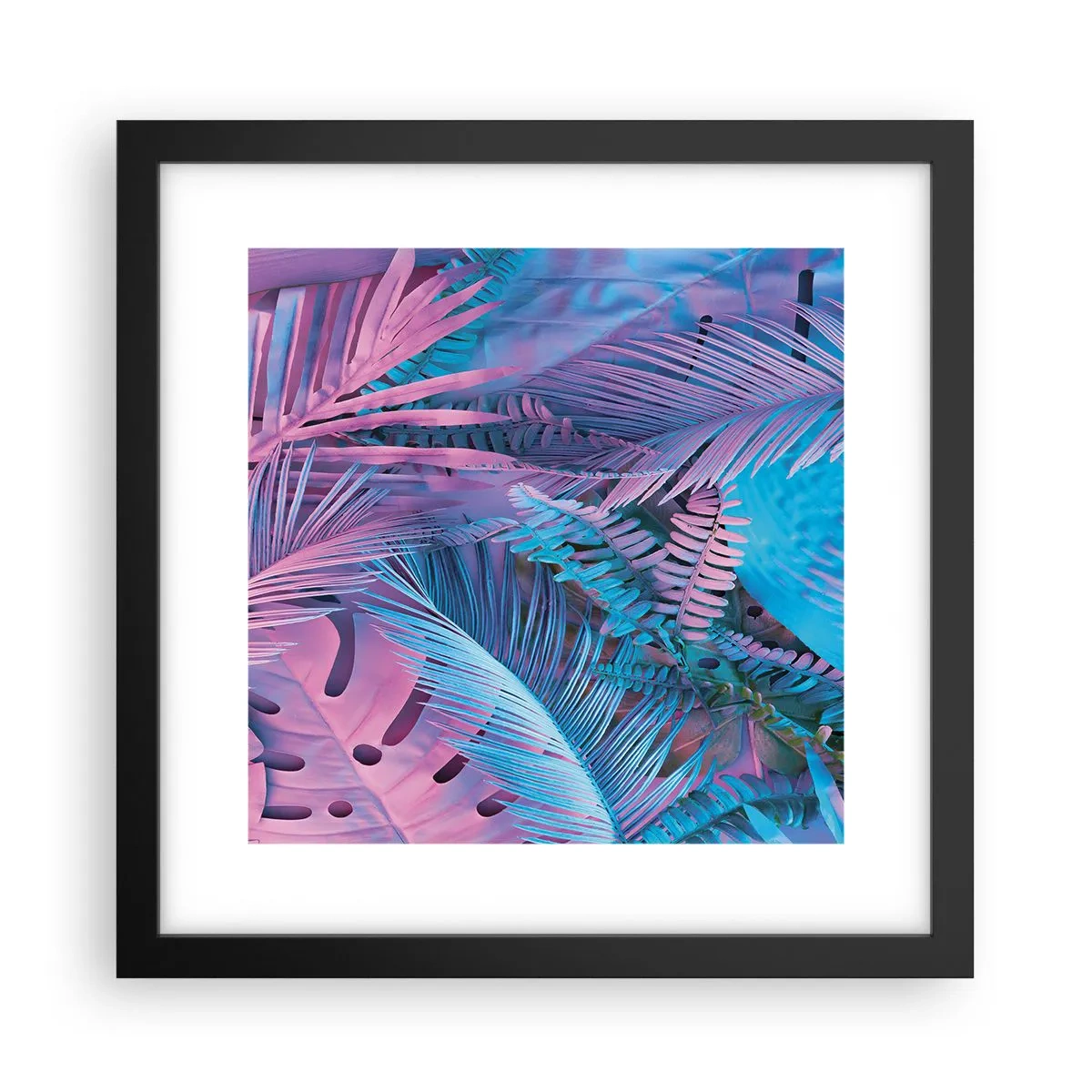 Póster en marco negro - Trópicos en rosa y azul - 30x30 cm
