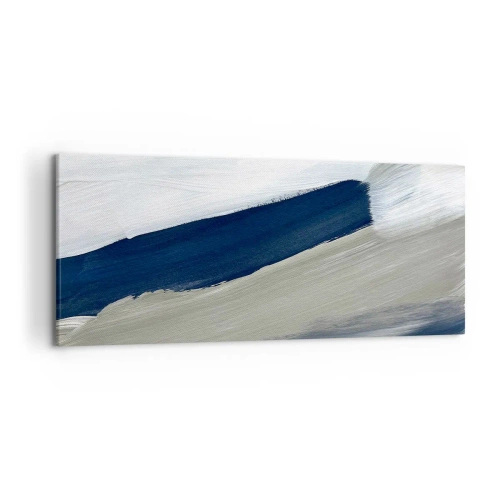 Cuadro sobre lienzo - Impresión de Imagen - Pinceladas abstractas en tonos azules y grises - 120x50cm - Encuentro con el blanco - Decoración de pared moderna para salón y dormitorio ARTTOR