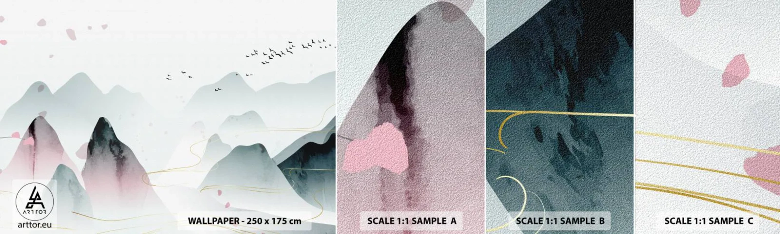 Muestra de fotomural autoadhesivo Deluxe Sticker - Sobre las cimas - Paisaje, Aves, Montañas - 100x30 cm