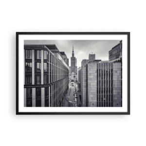 Póster en marco negro - Panorama de Varsovia con vistas al Palacio de la Cultura y los edificios circundantes. - 70x50cm - Valle de Varsovia - Decoración de pared moderna para salón y dormitorio ARTTOR