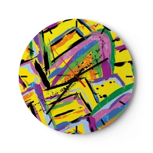 Reloj de pared - Reloj de vidrio - Patrón abstracto colorido con líneas geométricas. - 30x30cm - Grita de alegría - Decoración de pared moderna para salón, cocina y dormitorio ARTTOR