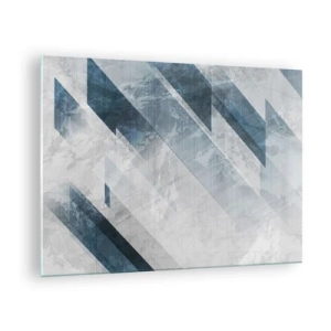 Cuadro sobre vidrio - Impresiones sobre Vidrio - Rayas geométricas en tonos grises y azul marino - 70x50cm - Composición espacial - movimiento de grises - Decoración de pared moderna para salón y dormitorio ARTTOR