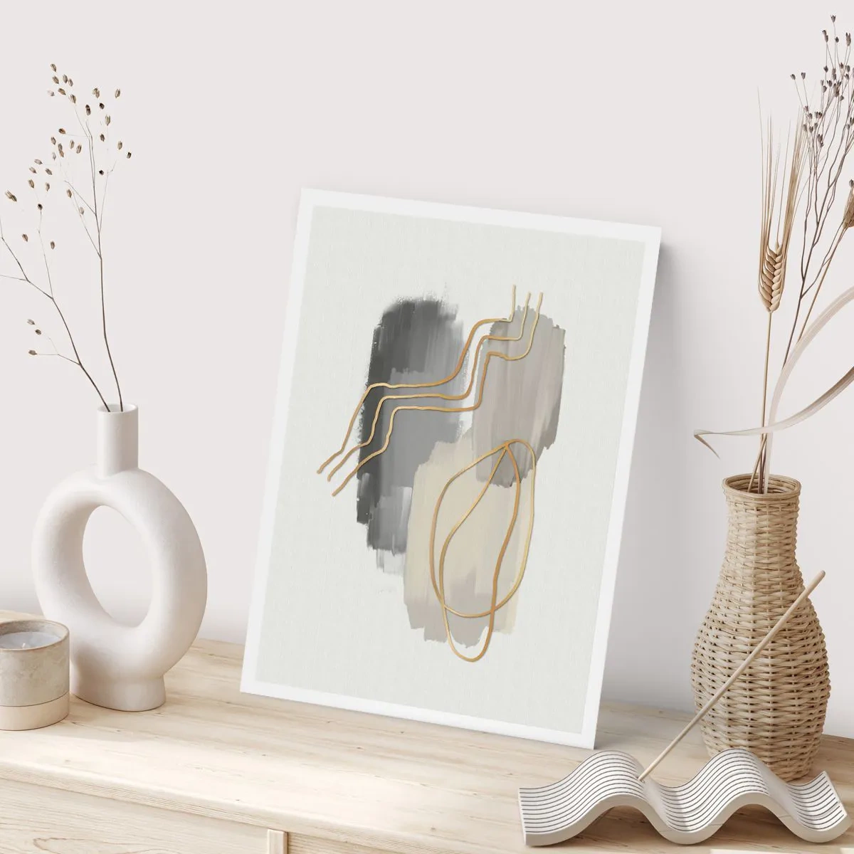 Póster - Composición abstracta con líneas y manchas de pintura. - 50x70cm - Persistencia y movimiento - Decoración de pared moderna para salón y dormitorio ARTTOR