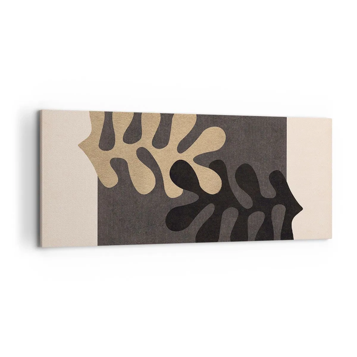 Cuadro sobre lienzo - Impresión de Imagen - Hojas abstractas en negro y beige sobre un fondo rectangular. - 120x50cm - Ausencia y complemento - Decoración de pared moderna para salón y dormitorio ARTTOR
