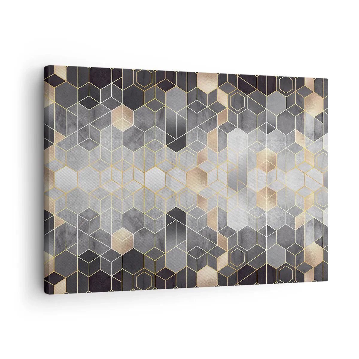 Cuadro sobre lienzo - Impresión de Imagen - Patrón geométrico en tonos dorados - 70x50cm - Composición de diamantes - Decoración de pared moderna para salón y dormitorio ARTTOR