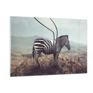 Cuadro sobre vidrio - Impresiones sobre Vidrio - Cebra sobre fondo de hierba con detalle surrealista de antena - 120x80cm - Fallo en Matrix - Decoración de pared moderna para salón y dormitorio ARTTOR