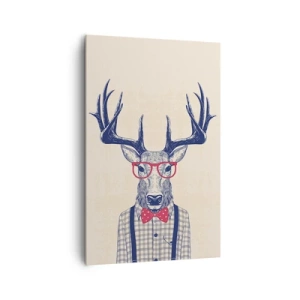 Cuadro sobre lienzo - Impresión de Imagen - Gráfico estilizado de un ciervo con gafas y pajarita. - 80x120cm - Una extravagancia lúdica - Decoración de pared moderna para salón y dormitorio ARTTOR