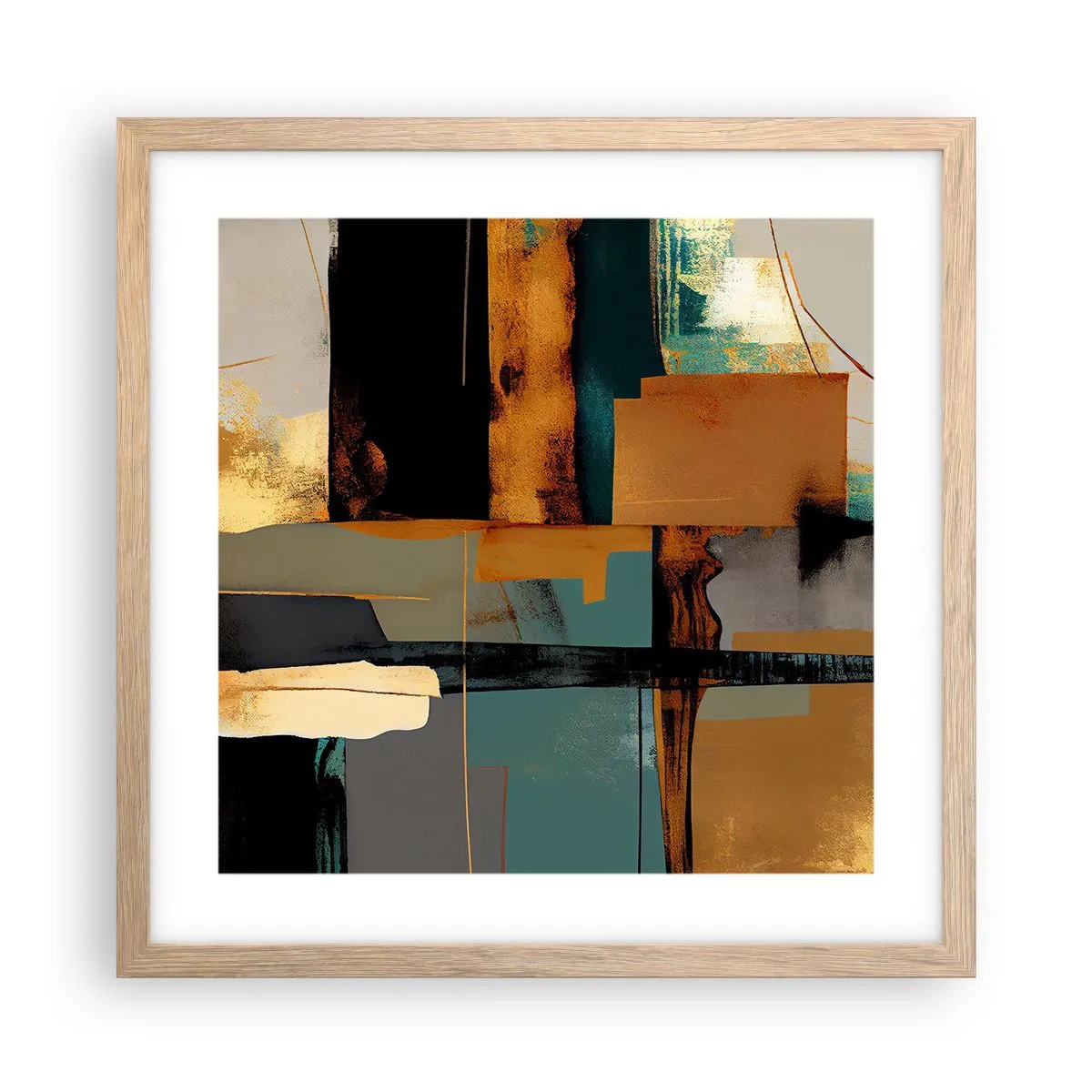 Póster en marco roble claro - Abstracción: luces y sombras - 40x40 cm