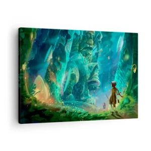 Cuadro sobre lienzo - Impresión de Imagen - Bosque mágico con personaje explorador. - 70x50cm - Del gran libro de los cuentos de hadas - Decoración de pared moderna para salón y dormitorio ARTTOR