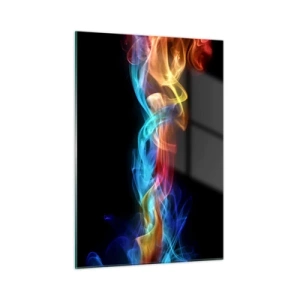 Cuadro sobre vidrio - Impresiones sobre Vidrio - Rayas de humo de colores sobre un fondo negro que crean un patrón abstracto - 50x70cm - Una danza de nieblas de arco iris - Decoración de pared moderna para salón y dormitorio ARTTOR