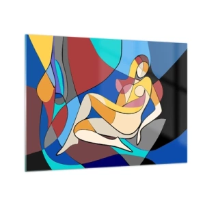 Cuadro sobre vidrio - Impresiones sobre Vidrio - Mujer cubista en una composición abstracta - 70x50cm - Desnudo cubista - Decoración de pared moderna para salón y dormitorio ARTTOR