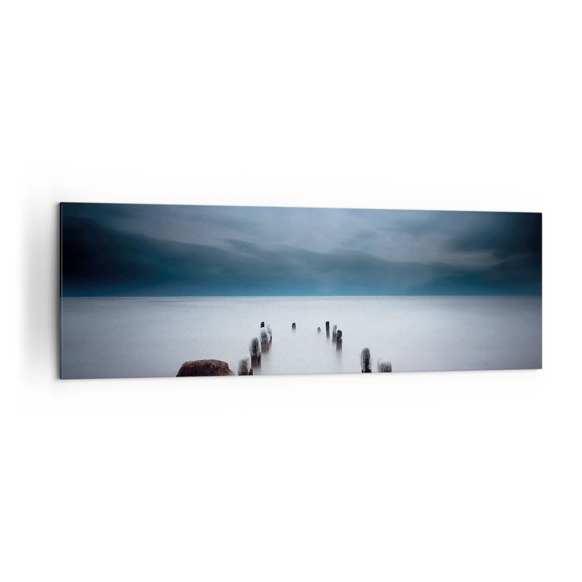 Cuadro sobre lienzo - Impresión de Imagen - El viejo muelle con el mar en calma como telón de fondo - 160x50cm - El lago del pensamiento - Decoración de pared moderna para salón y dormitorio ARTTOR