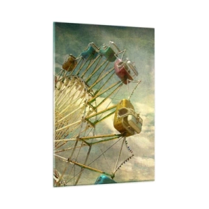 Cuadro sobre vidrio - Impresiones sobre Vidrio - Fotografía retro de una noria con palmeras contra el cielo. - 80x120cm - Será, será un día estupendo.... - Decoración de pared moderna para salón y dormitorio ARTTOR