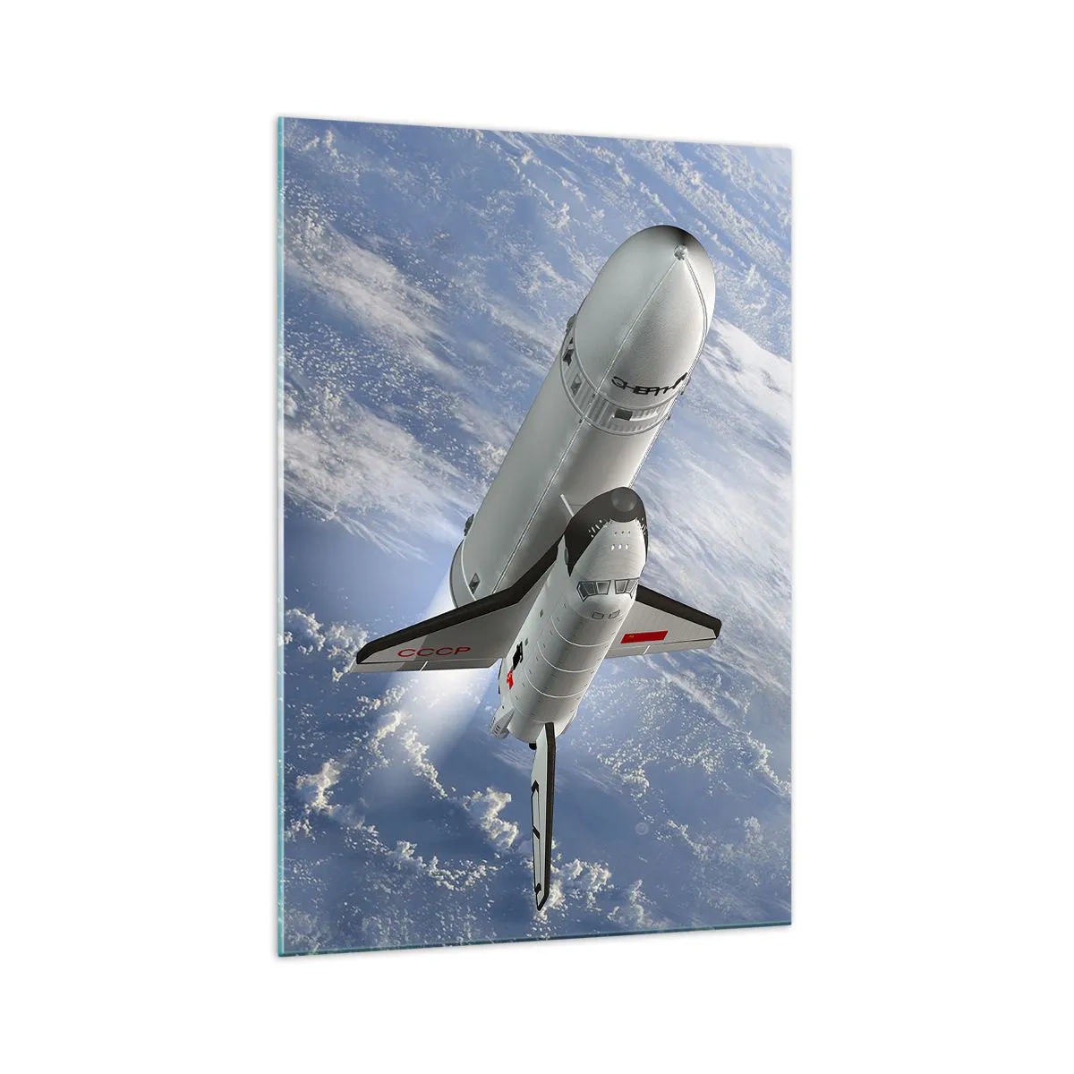 Cuadro sobre vidrio - Impresiones sobre Vidrio - Un cohete espacial elevándose contra el telón de fondo de la Tierra. - 70x100cm - Ascensión cósmica - Decoración de pared moderna para salón y dormitorio ARTTOR