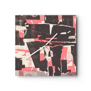 Reloj de pared - Reloj de vidrio - Una composición abstracta en tonos rosa y marrón. - 30x30cm - Todo el ajetreo - Decoración de pared moderna para salón y dormitorio ARTTOR