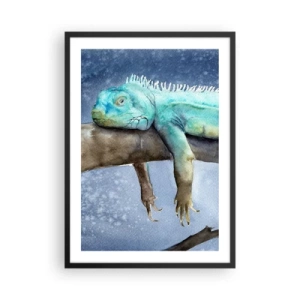 Póster en marco negro - Una pintura de acuarela de una iguana descansando en una rama. - 50x70cm - Me siento bien, ¿y tú? - Decoración de pared moderna para salón y dormitorio ARTTOR