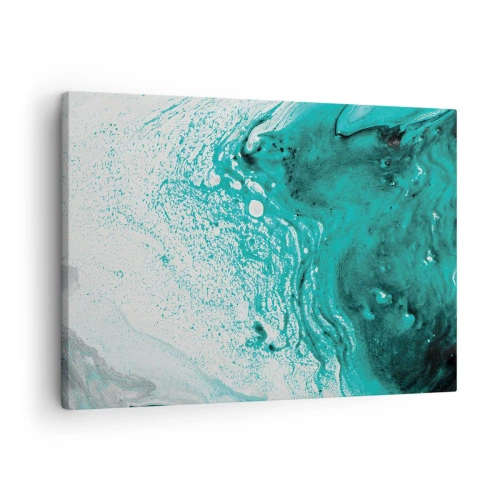 Cuadro sobre lienzo - Impresión de Imagen - Composición abstracta en tonos turquesa sobre fondo blanco. - 70x50cm - Disolución en blanco y turquesa - Decoración de pared moderna para salón y dormitorio ARTTOR