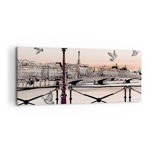 Cuadro sobre lienzo - Impresión de Imagen - Sobre los tejados de París - 100x40 cm