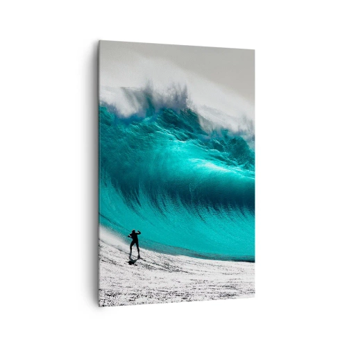 Cuadro sobre lienzo - Impresión de Imagen - Surfista frente a una ola gigante - 80x120cm - Reto aceptado - Decoración de pared moderna para salón y dormitorio ARTTOR