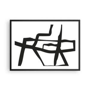 Póster en marco negro - Patrón minimalista en blanco y negro con líneas geométricas. - 70x50cm - Construcción en blanco y negro - Decoración de pared moderna para salón y dormitorio ARTTOR