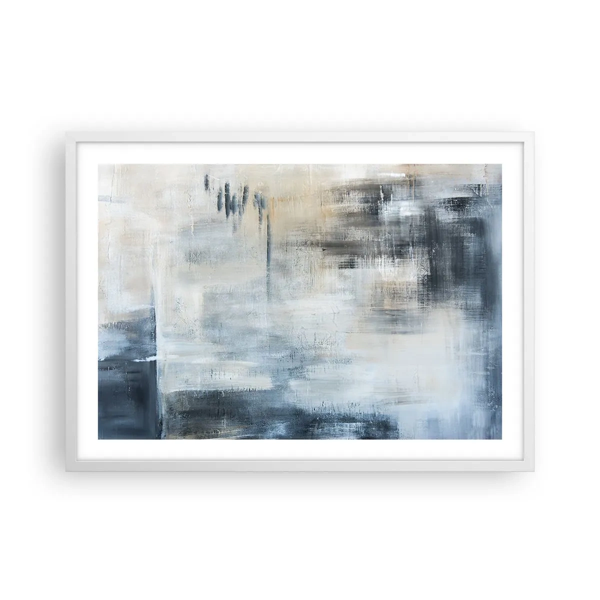 Póster en marco blanco - Detrás de un velo azul - 70x50 cm
