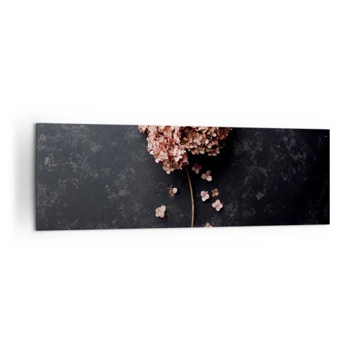 Cuadro sobre lienzo - Impresión de Imagen - Una delicada flor de hortensia sobre un fondo oscuro. - 160x50cm - Un signo verdaderamente romántico - Decoración de pared moderna para salón y dormitorio ARTTOR