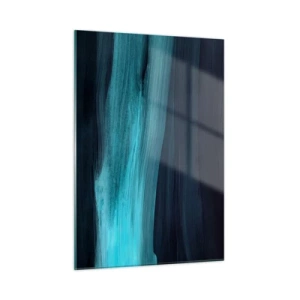 Cuadro sobre vidrio - Impresiones sobre Vidrio - Onda abstracta en tonos turquesa y azul marino. - 50x70cm - Nadar con la corriente - Decoración de pared moderna para salón y dormitorio ARTTOR