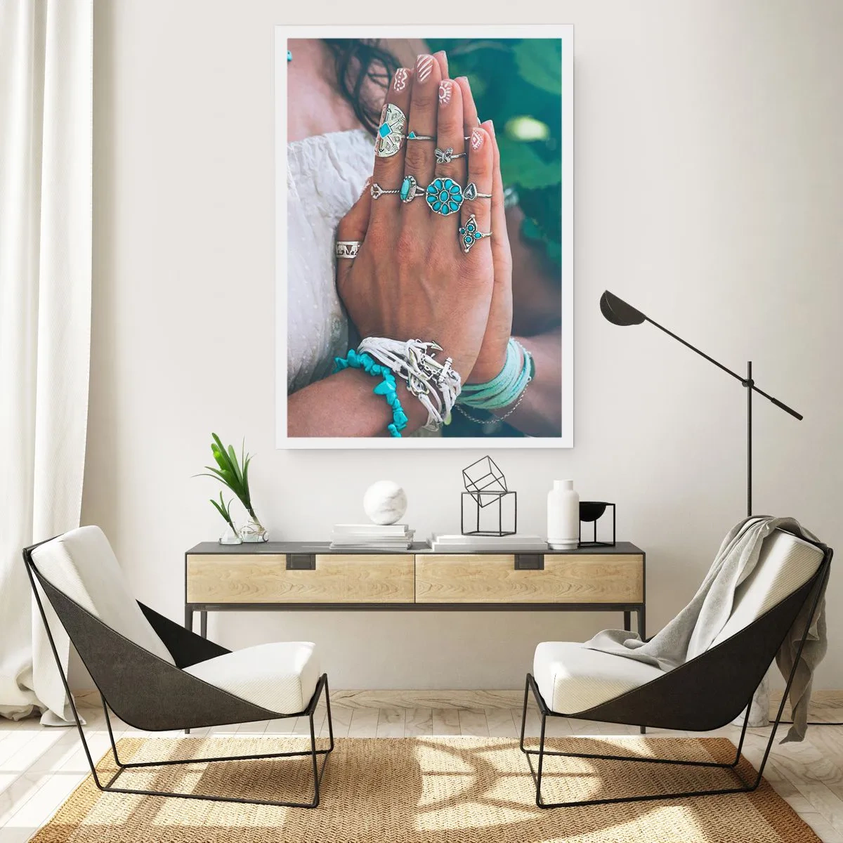 Póster - Manos decoradas con joyas de estilo boho - 50x70cm - Conocimiento interior - Decoración de pared moderna para salón y dormitorio ARTTOR