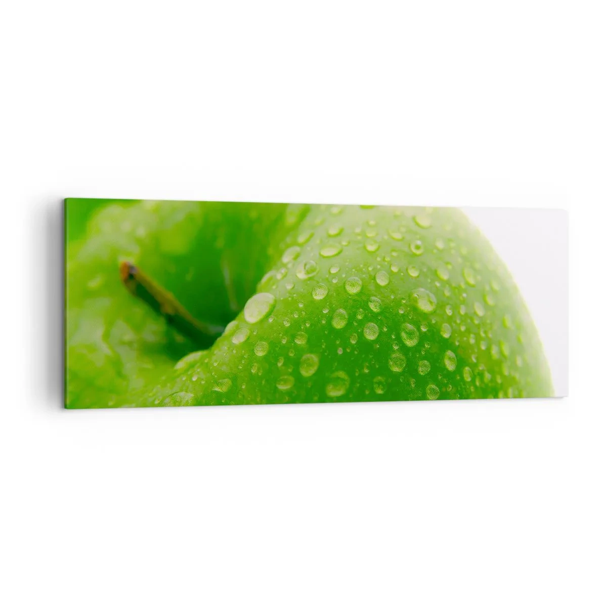 Cuadro sobre lienzo - Impresión de Imagen - Primer plano de una manzana verde con gotas de agua. - 140x50cm - Frescor verde - Decoración de pared moderna para salón y dormitorio ARTTOR