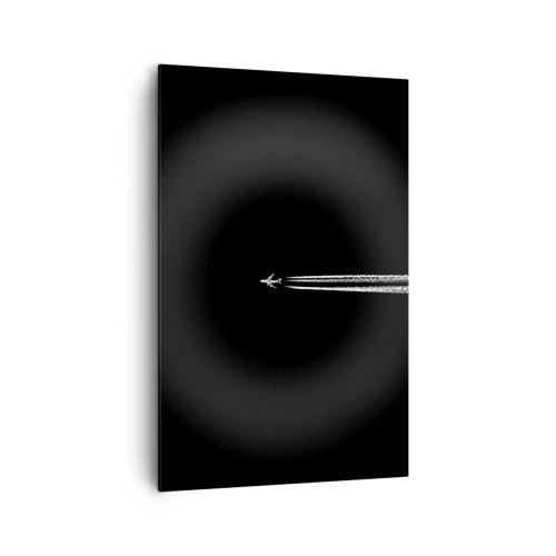 Cuadro sobre lienzo - Impresión de Imagen - Un avión a reacción con una estela de condensación visible sobre un fondo negro. - 80x120cm - En otra dimensión - Decoración de pared moderna para salón y dormitorio ARTTOR