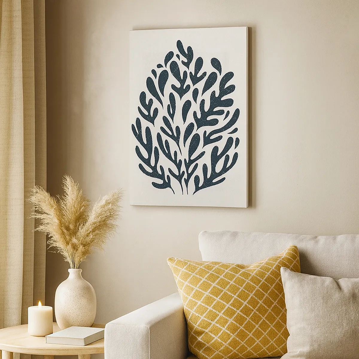 Cuadro sobre lienzo - Impresión de Imagen - Motivo de hoja abstracta oscura sobre un fondo claro - 50x70cm - Formas de la naturaleza - Decoración de pared moderna para salón y dormitorio ARTTOR