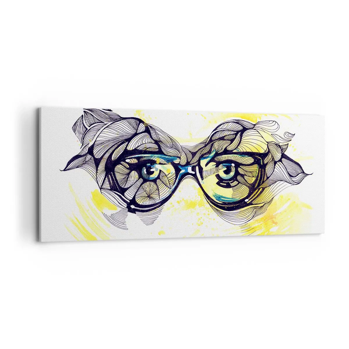 Cuadro sobre lienzo - Impresión de Imagen - Gráficos artísticos de gafas con ojos expresivos. - 120x50cm - A través de las gafas azules - Decoración de pared moderna para salón y dormitorio ARTTOR