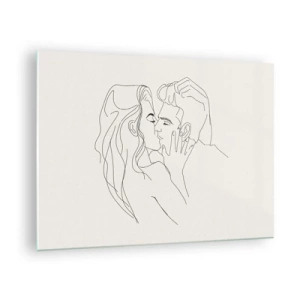 Cuadro sobre vidrio - Impresiones sobre Vidrio - Un beso sensual de una pareja en la línea de contorno. - 70x50cm - Unión y sentimiento - Decoración de pared moderna para salón y dormitorio ARTTOR