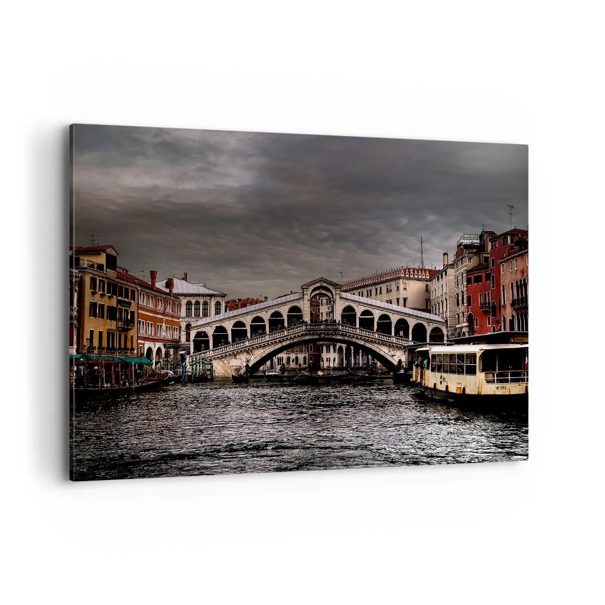 Cuadro sobre lienzo - Impresión de Imagen - Puente de Rialto en Venecia sobre el Gran Canal, arquitectura clásica. - 100x70cm - Promesa de una velada veneciana - Decoración de pared moderna para salón y dormitorio ARTTOR