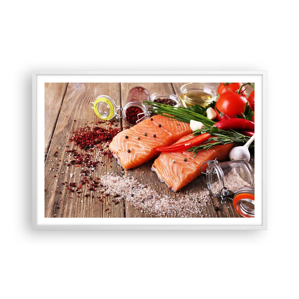 Póster en marco blanco - Una aventura noruega en la cocina - 91x61 cm