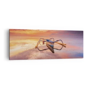 Cuadro sobre lienzo - Impresión de Imagen - Un barco en aguas tranquilas al atardecer. - 140x50cm - Calma de una tarde tropical - Decoración de pared moderna para salón y dormitorio ARTTOR