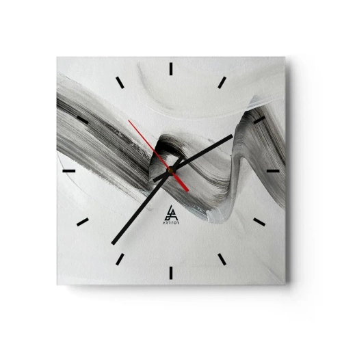 Reloj de pared - Reloj de vidrio - Pincelada abstracta en blanco y negro sobre un fondo claro - 30x30cm - Solo por diversión - Decoración de pared moderna para salón y dormitorio ARTTOR