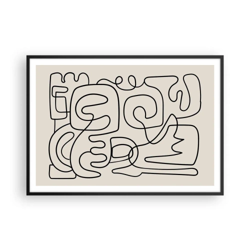 Póster en marco negro - Patrón de arte lineal abstracto en negro sobre un fondo claro - 100x70cm - El camino correcto - Decoración de pared moderna para salón y dormitorio ARTTOR